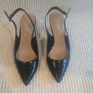 Alfani Women's Step N Flex Babbsy Black Leather Pointed-Toe Slingback Pumps, 6M